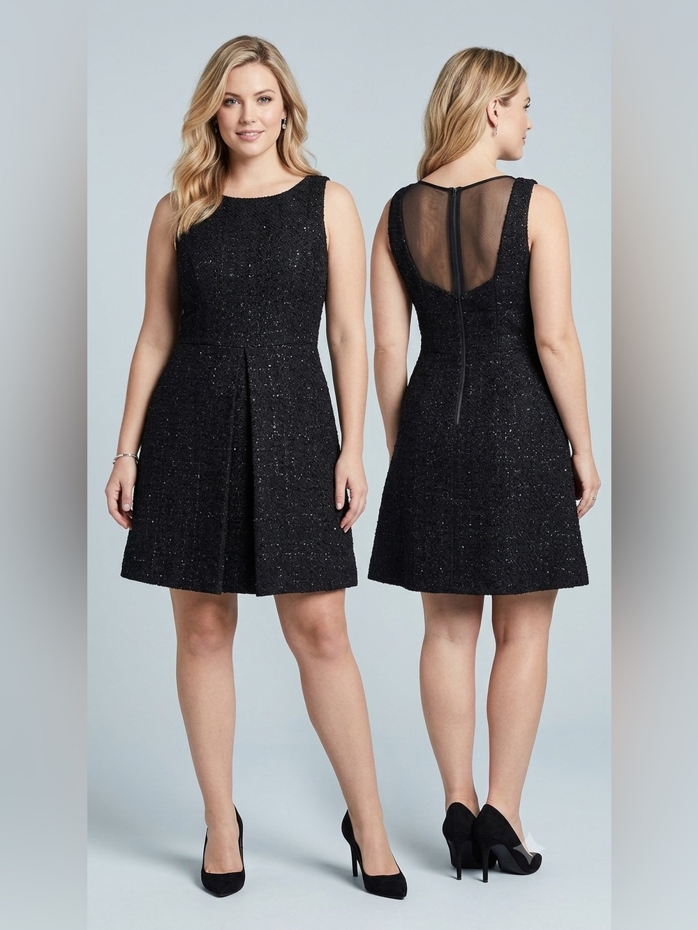 Jennifer Lopez Women's Black Dress Siz 14 Sleeveless Sparkle Metallic Tweed